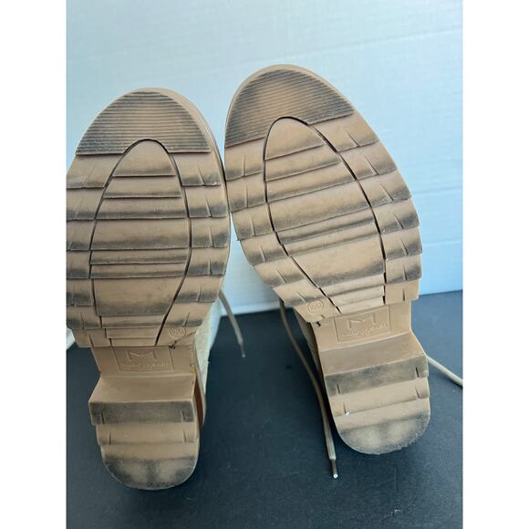 Marc Fisher LTD Brylee Beige Cream Shearling Trim Suede Lace Up Combat Boots 10M - Picture 9 of 10